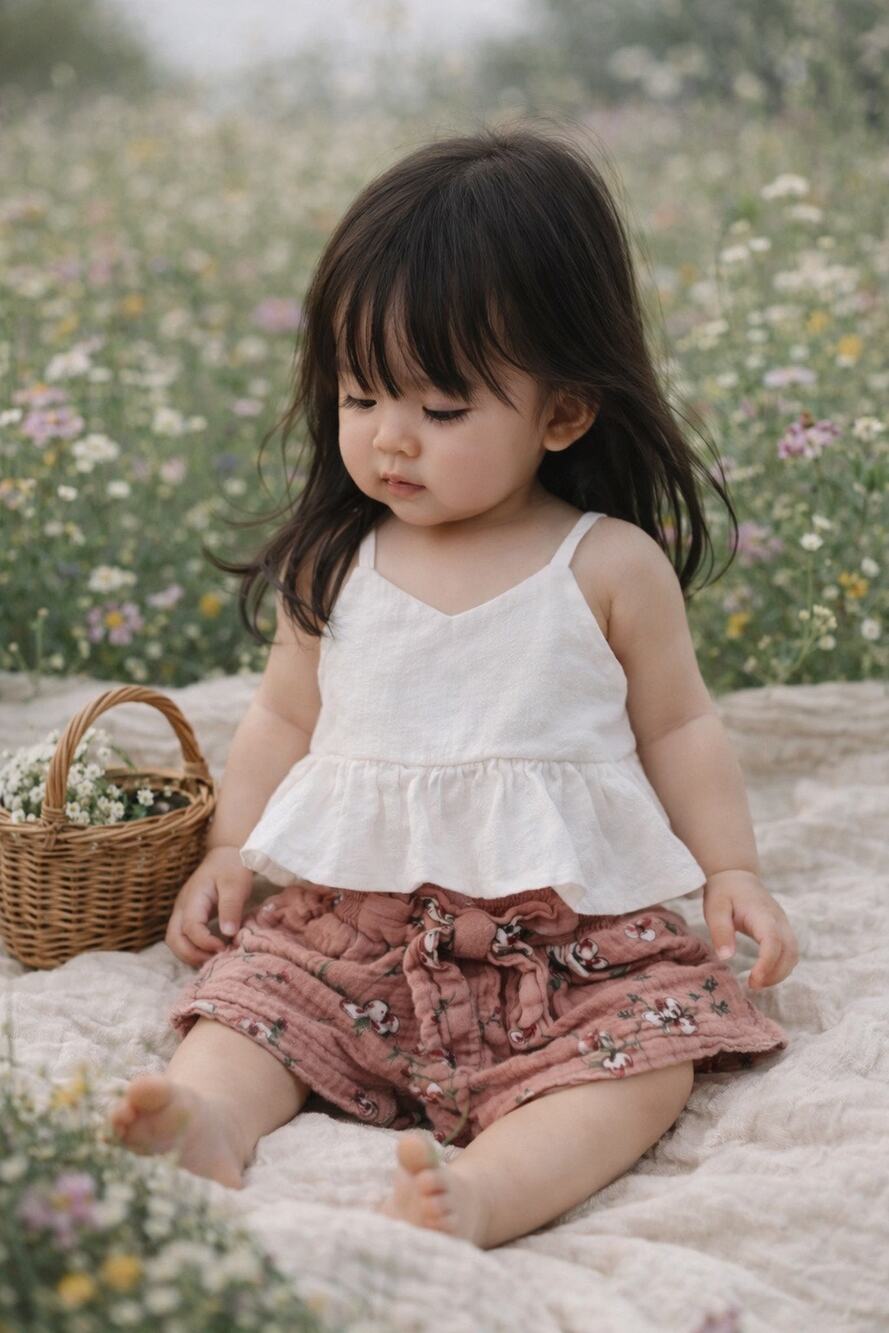 Zara Baby Muslin Mauve Floral Shorts + Peplum Gauzy Top 6-12mths